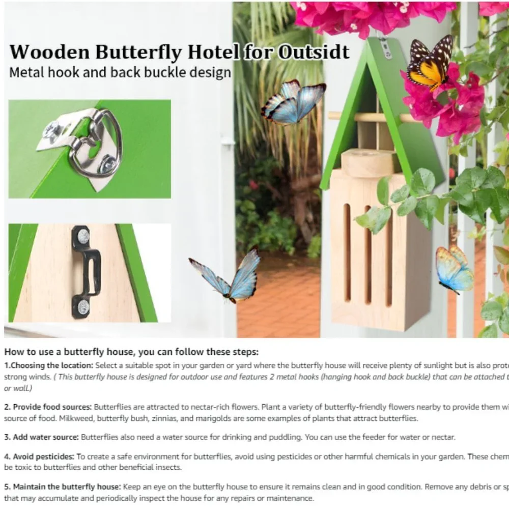 Wooden Butterfly House w/ Feeder - Wildlife World Butterfly Shelter Hotel